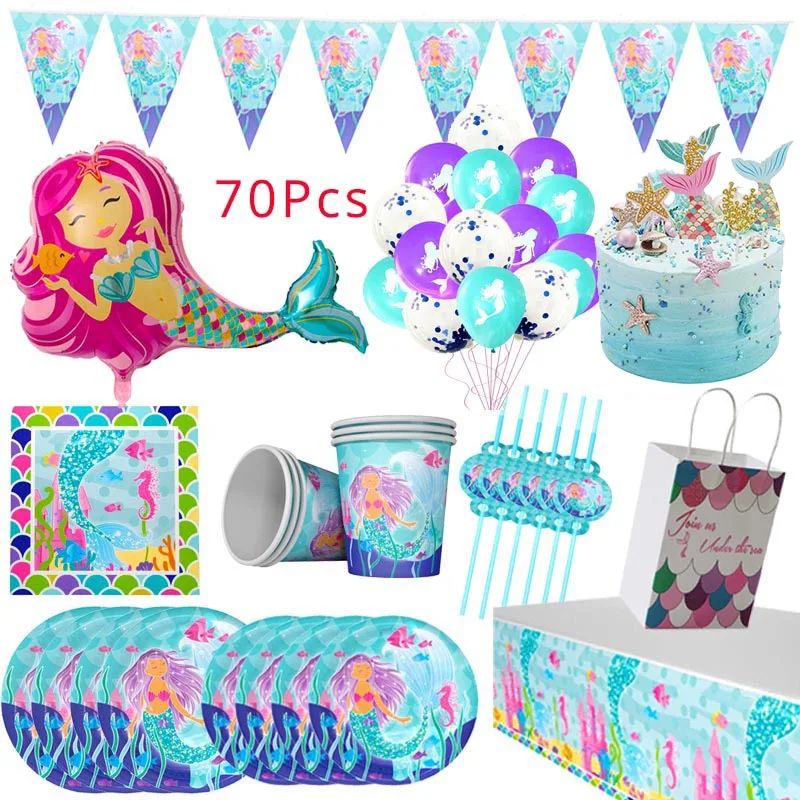Mermaid Theme Party Decoration Girl Birthday Party Supplies Disposable Tableware Balloons Arch Set Little Mermaid Party Favor Aliexpress