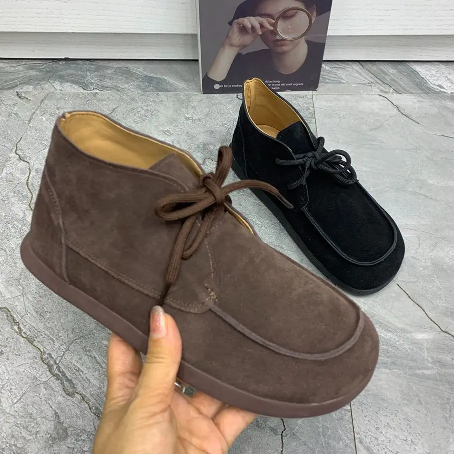 

Leather Women Boots Antislip Casual Flat Ankel Boots Plus Size Autumn/Winter Plush Women Shoes Warm Fur Snow Boots