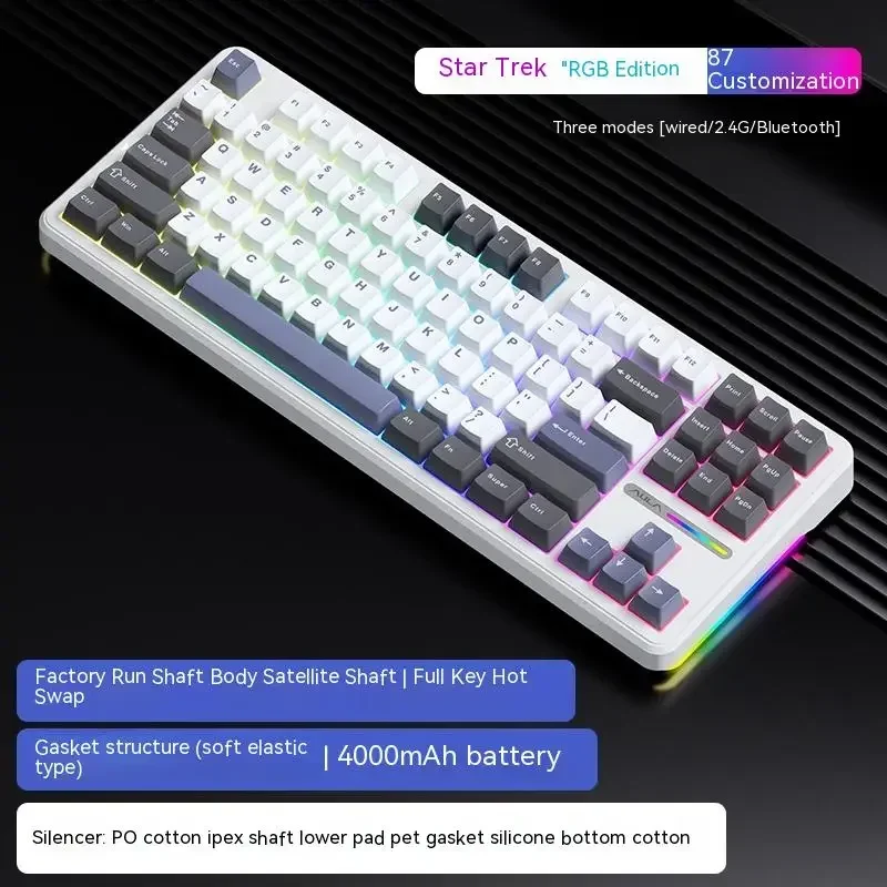 오리지널 Aula F87 Pro 기계식 키보드, USB 무선 블루투스 트라이 모드 개스킷 구조, 87 키 핫 스왑 RGB PBTGamer키보드