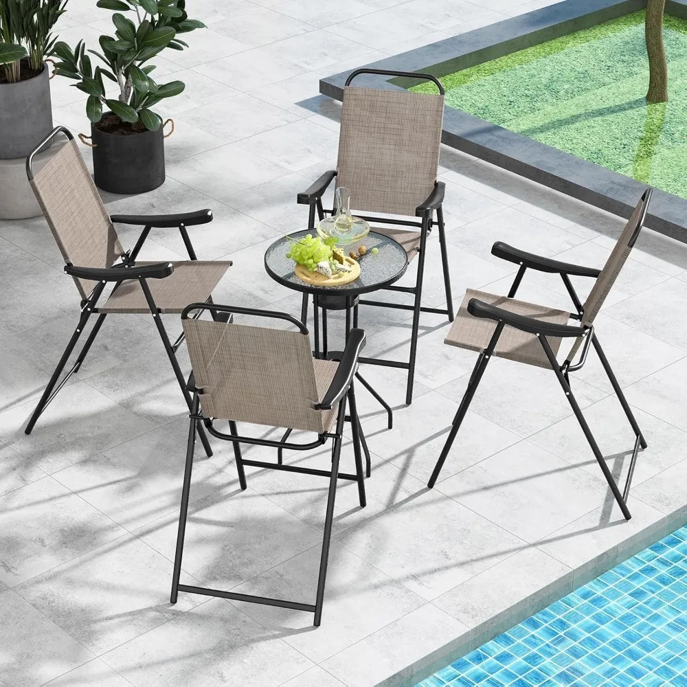 4 Pieces Patio Folding Bar Chairs, High Top Patio Bar Chair with Metal Frame & Footrest, Outdoor Bar Height Chairs for Balcony 2