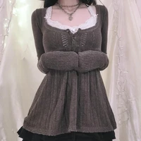 2000s Vintage Long Sleeve Babydoll Knitted Sweater Tops Cottage Milkmaid Pullovers Aesthetic Grunge Y2k Knitwear T-shirts Women - Image 5