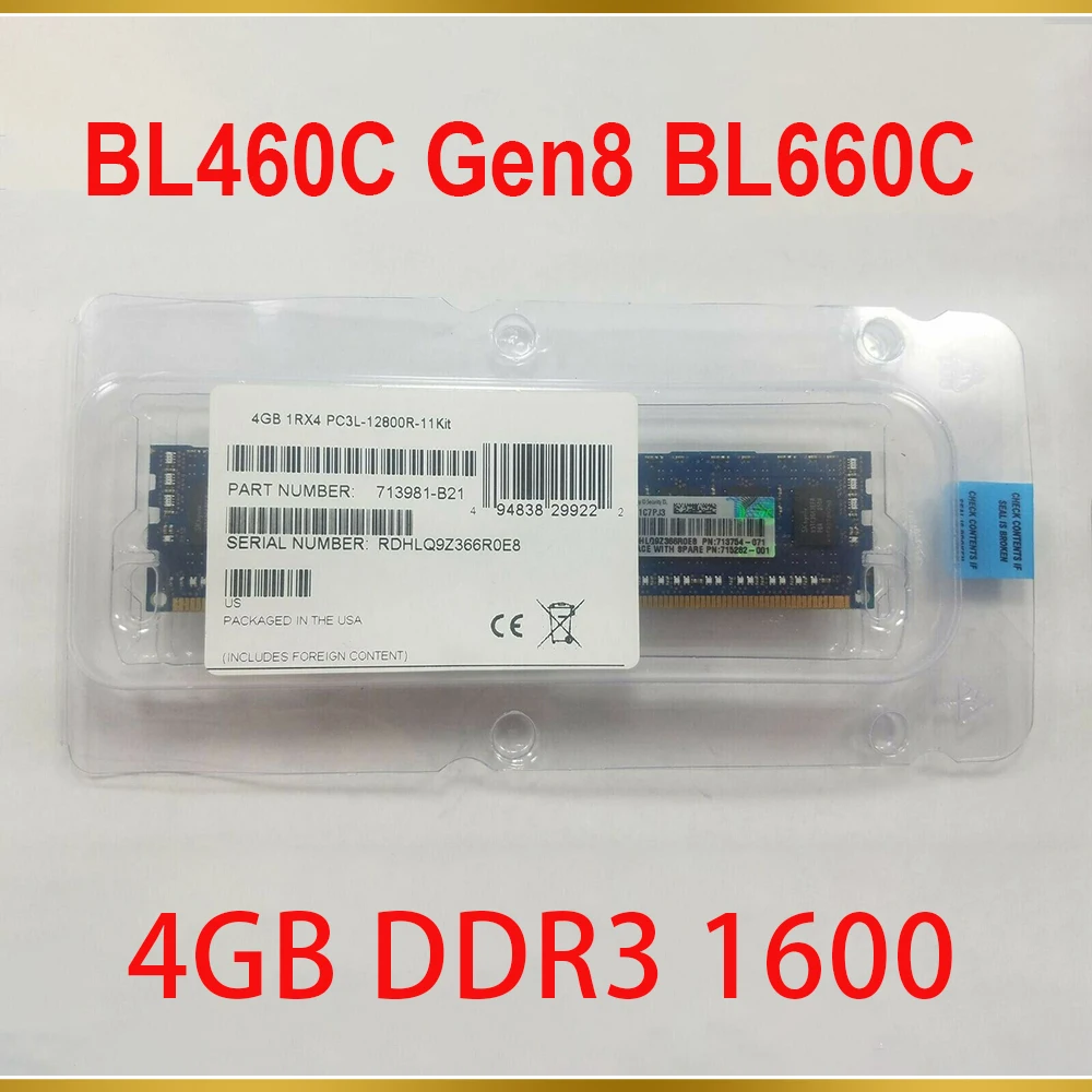 1PCS Server Memory For HP BL460C Gen8 BL660C 713981-B21 713754-071 715282-001 4GB DDR3 1600 2 1PCS Server Memory For HP BL460C Gen8 BL660C 713981 B21 713754 071 715282 001 4GB DDR3