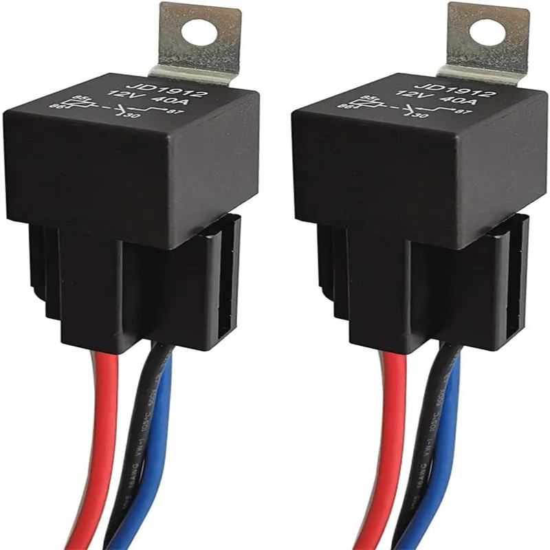 

(Pack of 2) JD1912 12V 40A 4 Pin SPST Harness Sockets with Color-Labeled Wires for Automotive Truck Van Motorcycle Boat