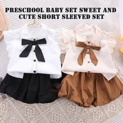 Summer Children Girls Set Baby Clothes New Bow Top + Shorts 2pcs/Set Versatile Comfy Casual Clothing For Home/Trip/Daily