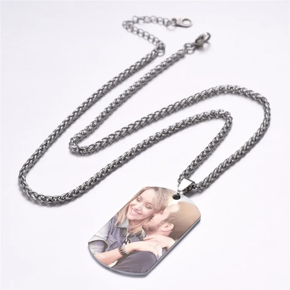 U7 Custom Dog Tag Photo Necklace Engrave Black Side Military Tag Stainless Steel Personalized Women Men Jewelry Gifts N1128