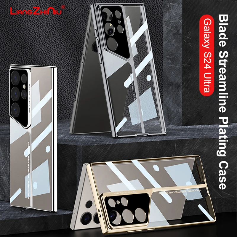 

Hd Translucent For Samsung Galaxy S24ultra Case Tpu Plating Bezel Pc Transparent Back Panel Creative Blade Design Phone Case