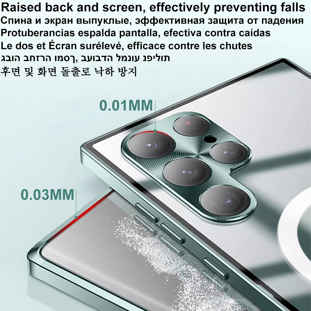 Étuis de téléphone silicone peinture angle droit plaqué pour apple magsafe coque Samsung Galaxy S21 S23 Fe S22 Plus S24 Ultra luxe protection de l'appareil photo en 4k verre magnétique sans fil – Image 5