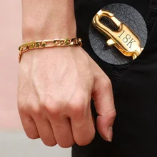 18k Gold Plated Mens Bracelet, Mens Gold Chain Bracelet,Gift for Husband, Cuban Chain Gold Color Bracelets Gift for Boyfriend