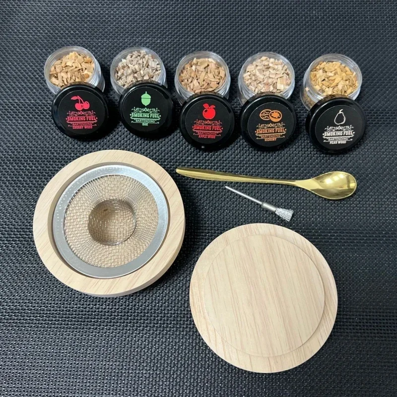 Wooden Cocktail Smokey Lid Old Fashioned Whiskey Smoker Drinks Tools Fruity Wood Chips Kitchen Bar Cocktail Accessories Gifts cocktail smoker kit