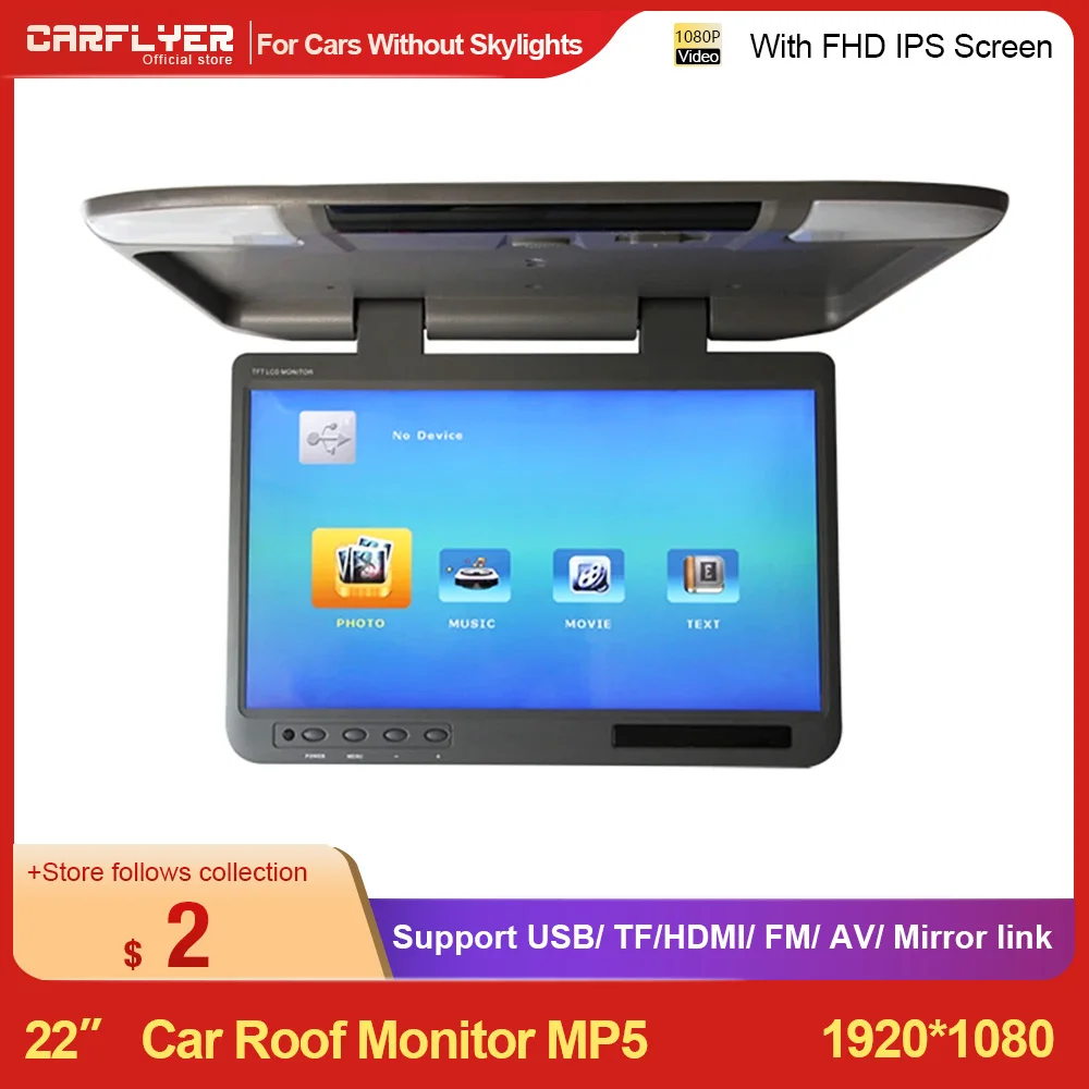 22 Inch Mp5 Car Roof Mount Monitor Car Roof Video Player 1080p Hd Screen With Usb/tf Card/hdmi