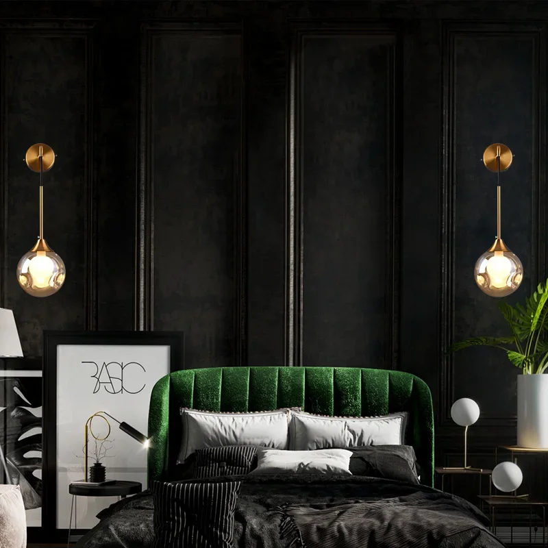 Modern Led Wall Lamp Glass Ball Gold Sconce Lighting Indoor Living Bedroom Kitchen Fixture Bedside Decor Luminaire Nordic Light