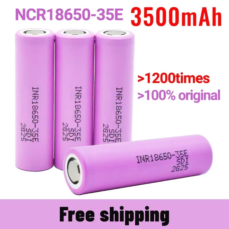 

100% Original 2023New Bestselling 18650 3500Mah 25A Discharge INR18650 35E 1-100PCS 3.7V Li-Ion Oplaadbare Battery+Free Shipping