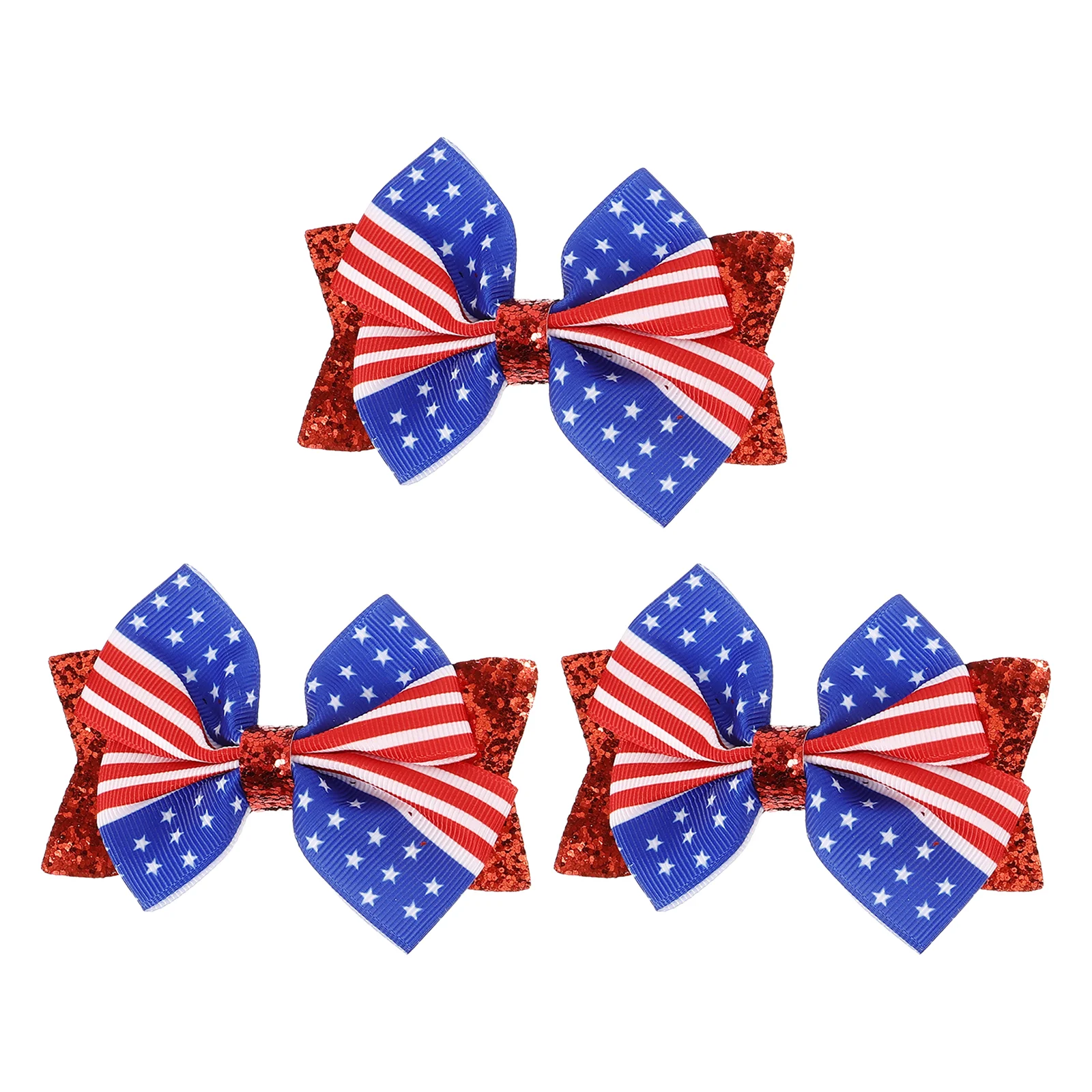 

3 Pcs American Independence Day Hair Clip Patriotic Accessories For Girls Clips Thin US Flag Bows Claw Stitching 4th Of July