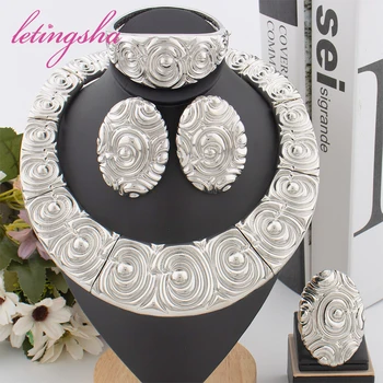 African Fashion Beads Round Jewelry Set for Women Luxury Gold Color Tassel Earrings Pendant Bangle Ring Set Wedding Party Gift