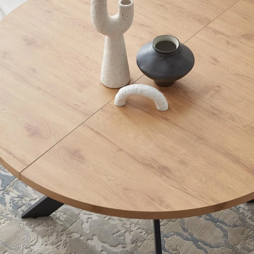 46.4" Round Table Set, Mid-Century Modern Round Dining Table for 4-6 People (1 Table with 4 Brown Chairs) 6