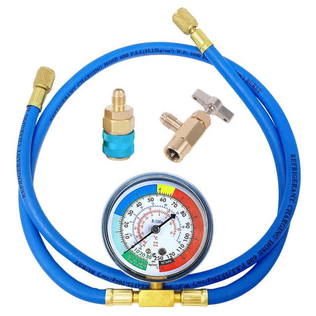 Refroidisseur de gaz de climatiseur R134A, avec manomètre, tuyau de charge de réfrigérant, recharge de gaz de réfrigérant pour voiture et Automobile 1