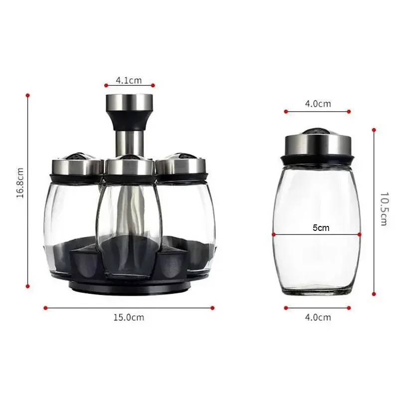 Seasoning Jar Spices Bottle Kitchen Rotating Spice Bottle Set Glass Material Seasoning Salt Sugar Pepper Storage Bottle Kitchen Spice Rack