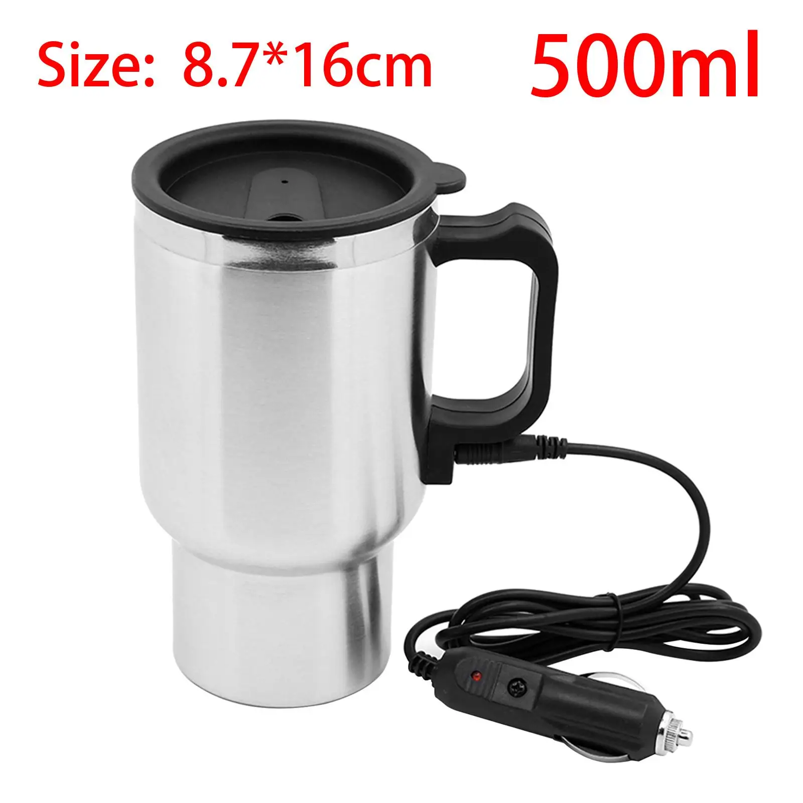 스테인리스 스틸 보온 가열 머그컵 12V 차량용 여행용 히팅컵 500ml 자동차 트럭용 핫 드링크 홀더