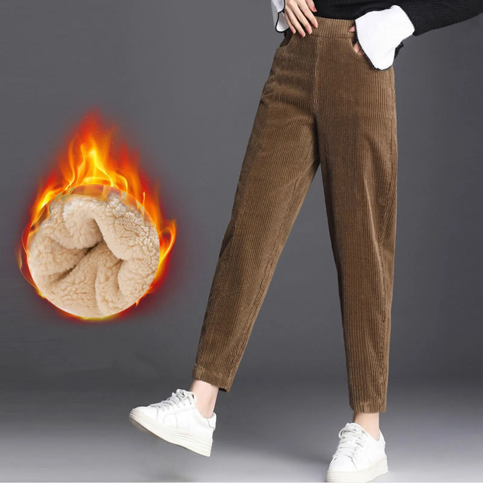 

Plush Thick Casual Pants Women'S Corduroy Warm Pants Autumn Winter Leggings High Waist Harem Pants Trousers Брюкиженские