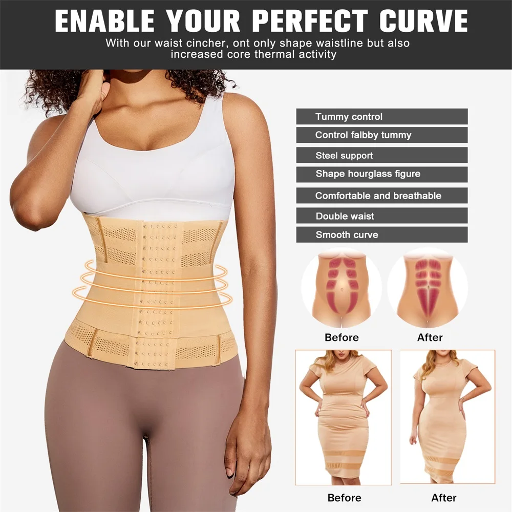 MISTHIN Wasit Trainer 23 27 CM Height Faja Colombianas Slimming Women Thin Bodysuit Shaping Corset Double Belt Tummy Control