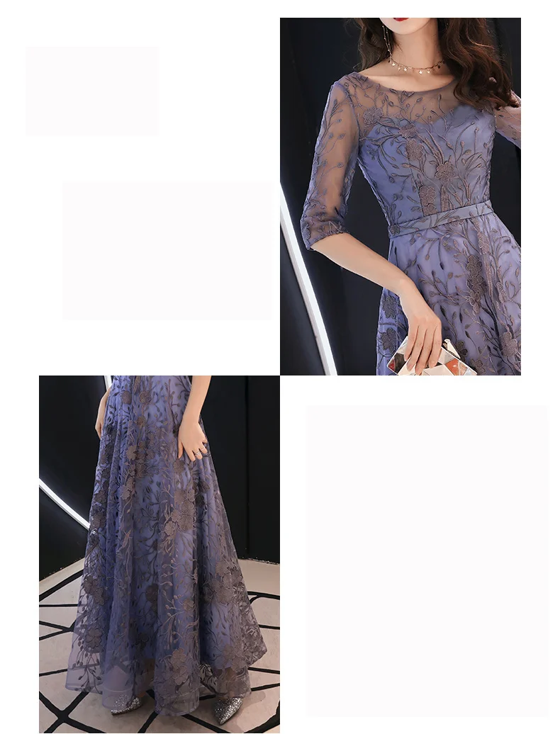 evening dresses with sleeves Lace Evening Dresses Long 2021 Elegant O-neck A-line Floor-Length Formal Evening Gown With Sleeves plus size evening dresses