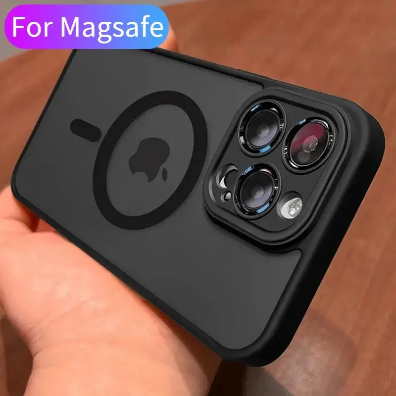 Magnetische, luxuriöse, matte, durchscheinende Rüstung, stoßfeste Hülle für iPhone 13, 12, 11, 15 Pro Max 14 Plus für Magsafe Wireless Charge Cover