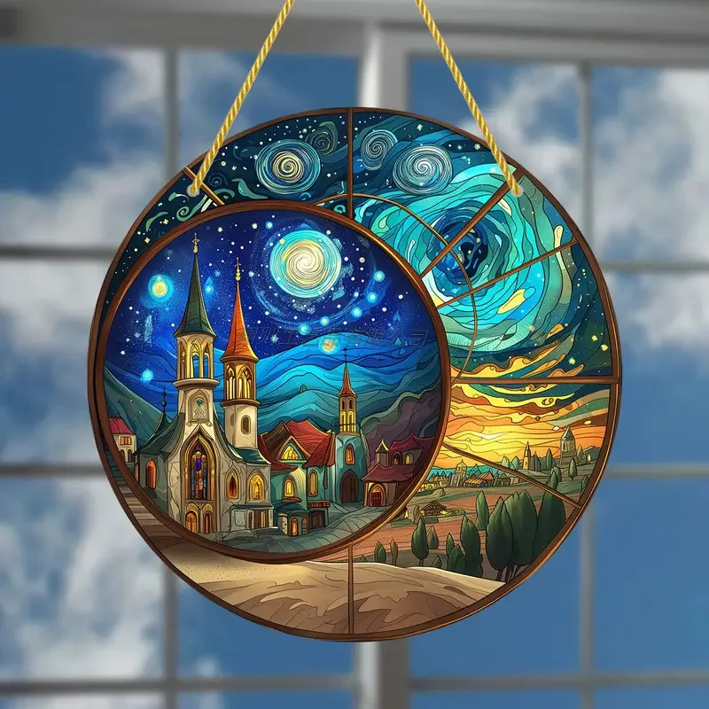 라마단 이드 아크릴 장식품 화려한 원형 이슬람 장식품 가정 정원 야외 이드 알 피트르 무바라크 축제 선물