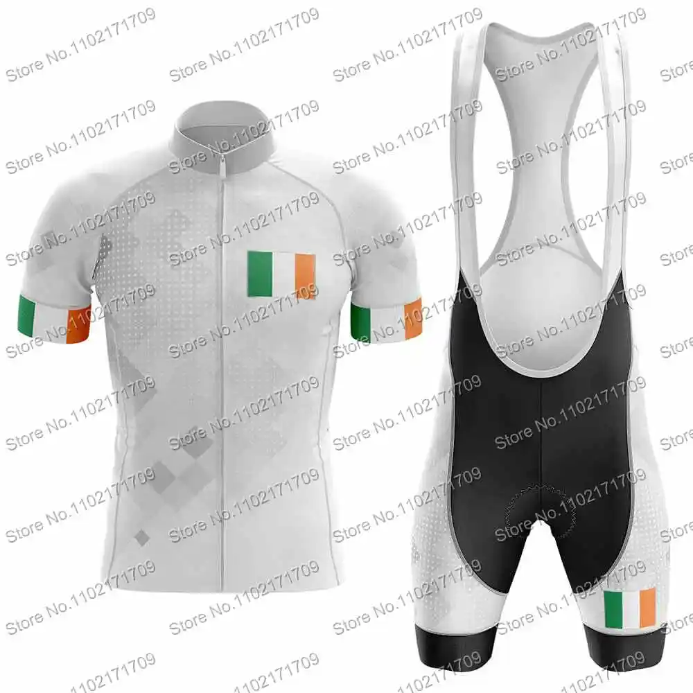 Ireland Team Cycling Jersey Set Short Sleeve Ireland Flag Cycling Clothing White Black Road Bike Shirts Suit MTB Maillot Ropa