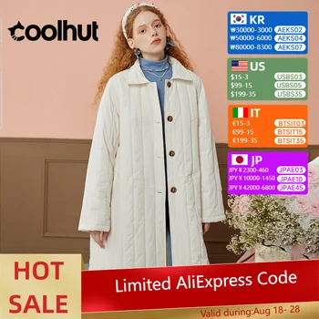 COOLHUT Giacca trapuntata da donna con risvolto lungo e tacca Cappotto invernale Minimalista Punto verticale Capispalla imbottito leggero Vestibilità ampia 1