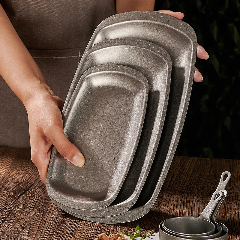 Snow Peak Stainless Steel Storage Plates with Ear Anti-scalding Snack Steak et Plates Deep Wide Side Dish Sevring for Table