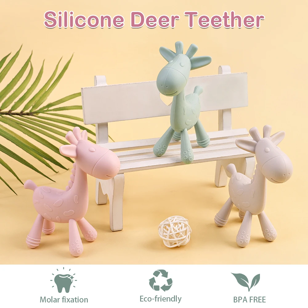 TYRY HU 1PC Baby Silicone Teether Baby Teeth Care Set Cute Deer shaped Silicone Teeth Protector Food grade Silicone 3