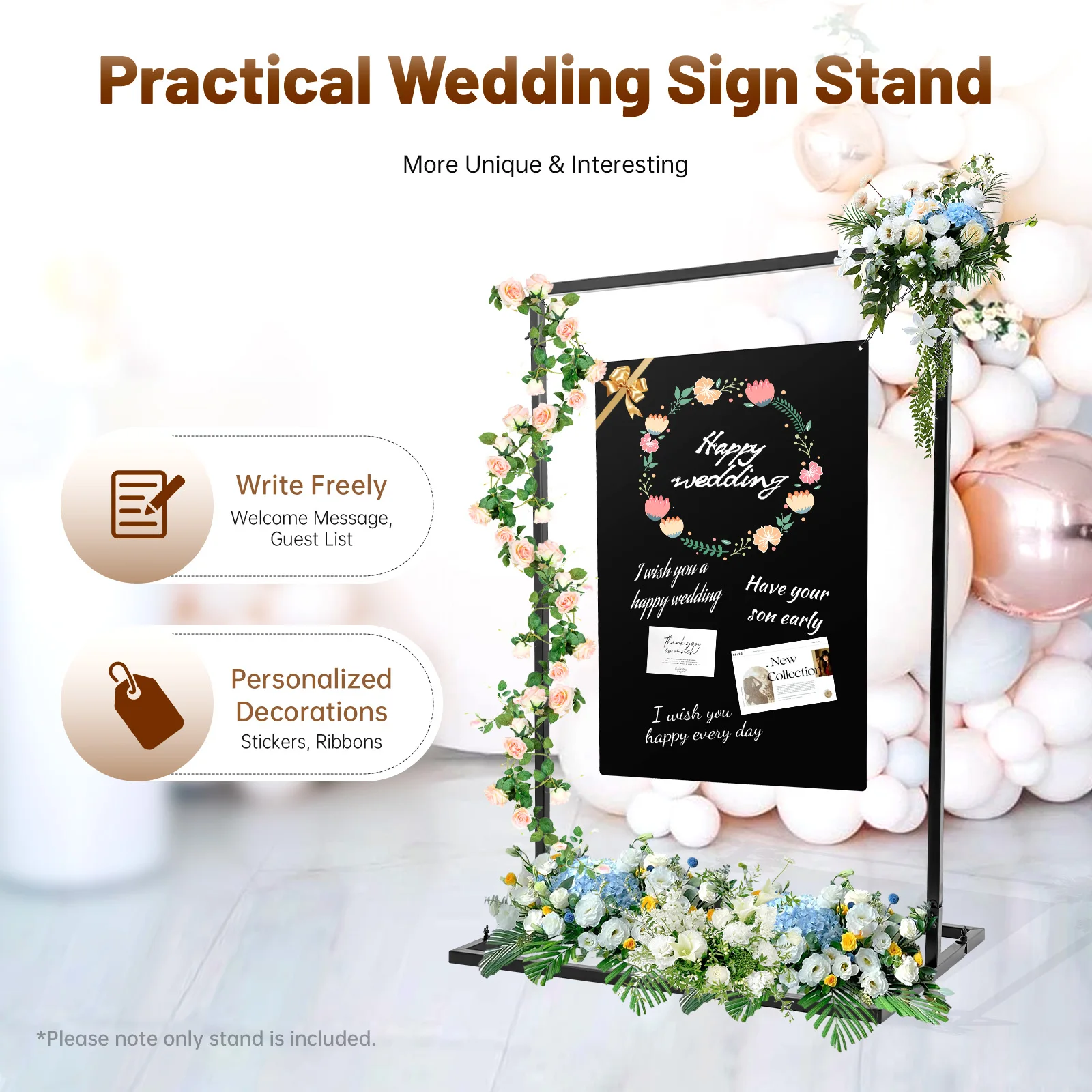 100x75cm Black Metal Wedding Welcome Sign Arch Stand Advertising Shelf Rack Billboard for DIY Decoration Home Party