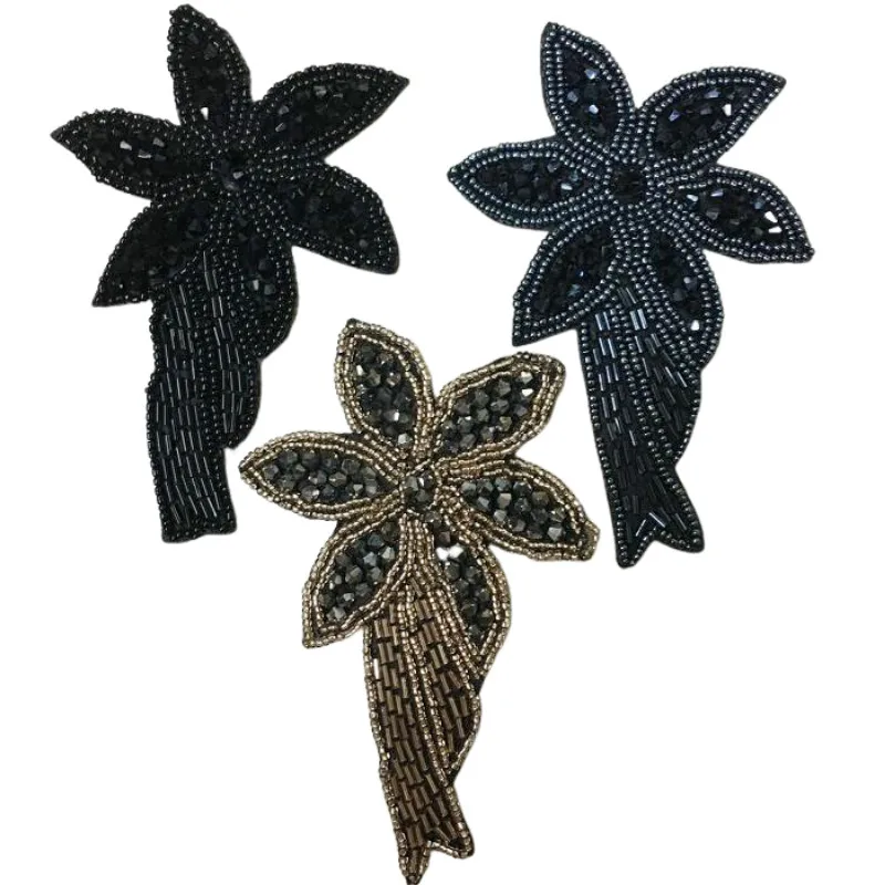 Star Bead Applique Patch Sew Appliques Sewing Black Brass Coat Hat