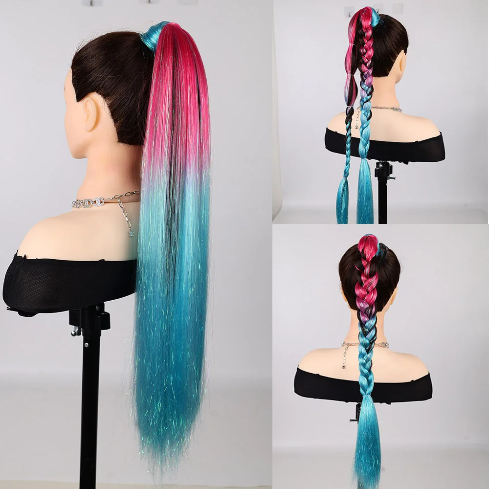 Extensões de cabelo coloridas para mulheres, Ombre Braid Ponytail, Blend Hair Tinsel com Hair Tie, Crazy Day Acessórios para meninas