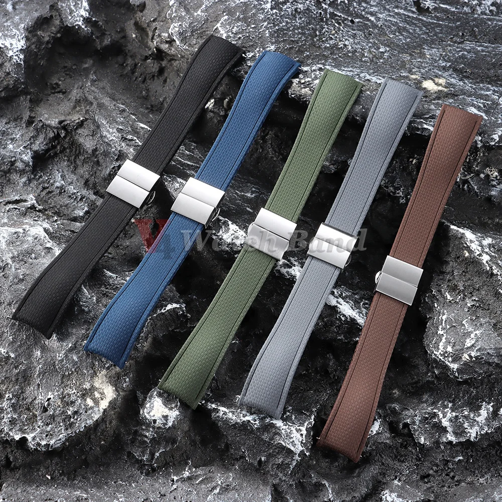 Premium Curved End Fluoro Rubber Quick Release Watch Strap - Available in Multiple Sizes