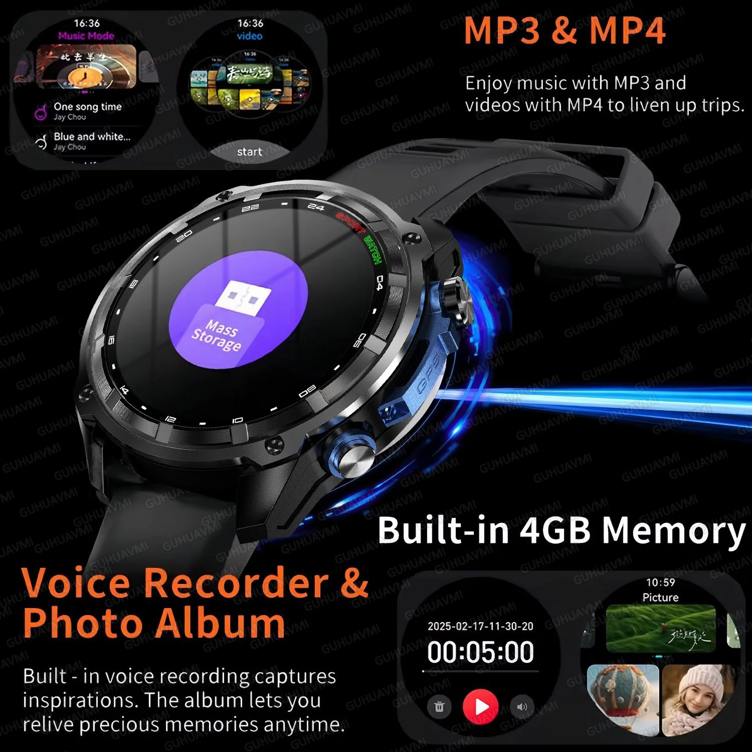 2025 Military Offline map 1000mAh Battery Smart Watch 4GB Big Memory GPS Navigation MP3/MP4 Player Swim Sports trackr Smartwatch