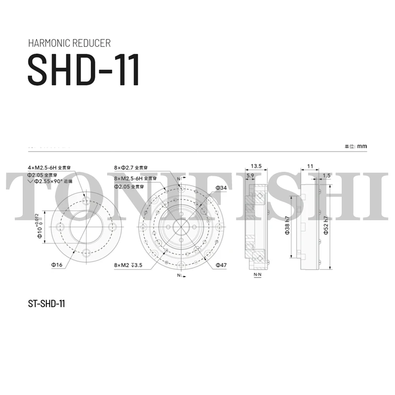 Mini Horizontal Harmonic Reducer SHD-11 Special Module Reducer For Robot Join Harmonic Reduction Ratio 30/50/80/100 harmonic reducer