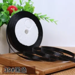 Gold Edged Single Face Satin Ribbon - 22m Roll, 6mm Width for Elegant Wedding and Gift Decoration (Black)