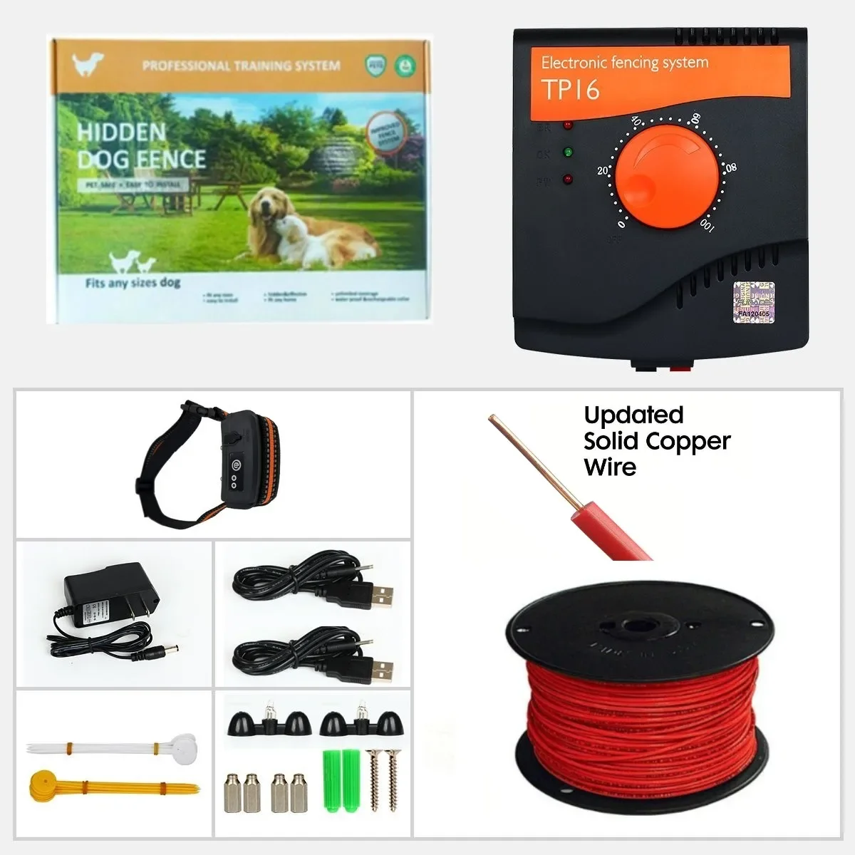 

Pet Electric Fence System Dog Wired Fencing Rechargeable Waterproof 6 Level Adjustable Dog Training Collar Anti Run Away Fence