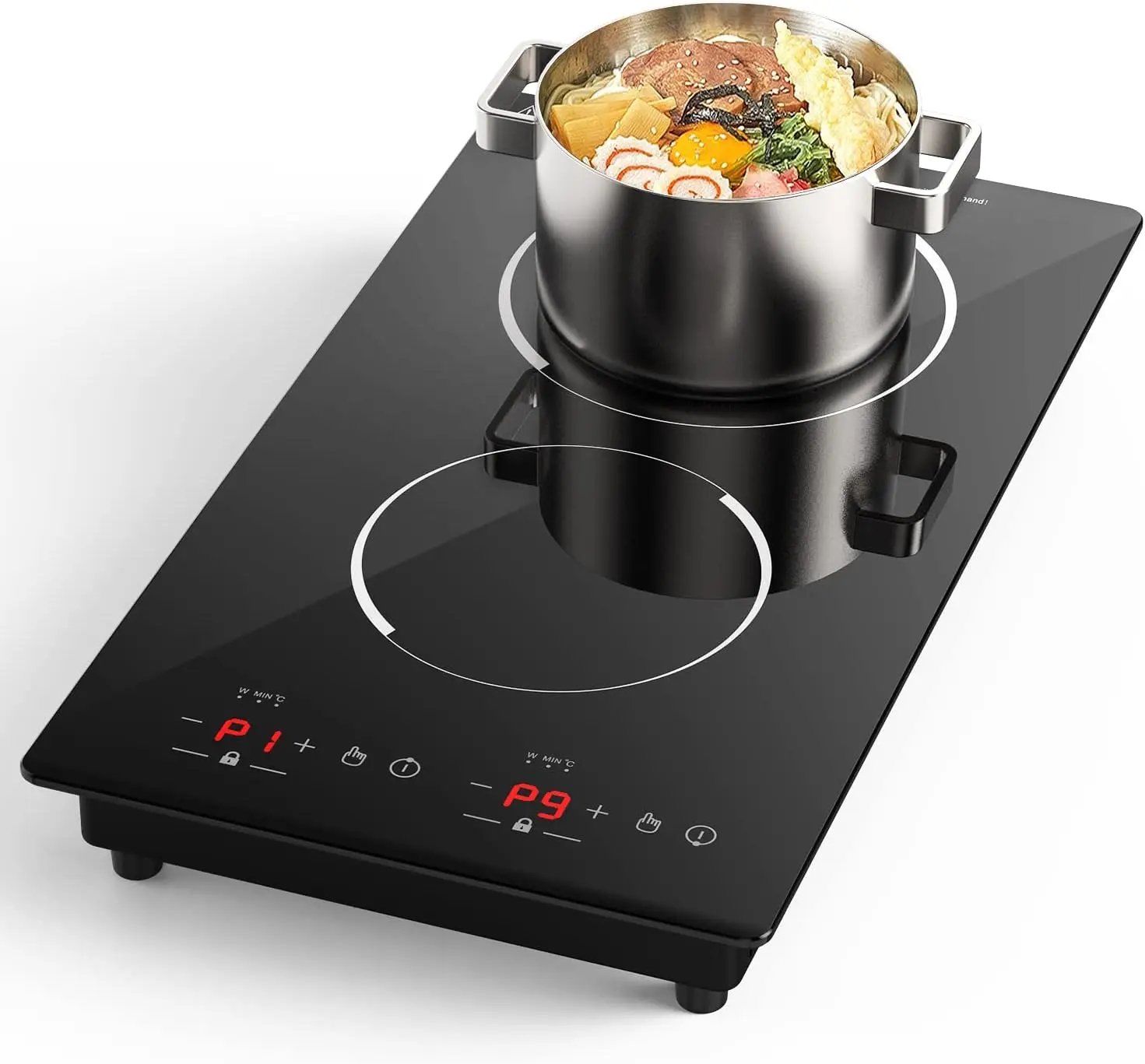 Double Induction Cooktop,110V 2 Burner Induction Cooktop,2300W Electric Stove Top with Independent Control, Ultrathin Body