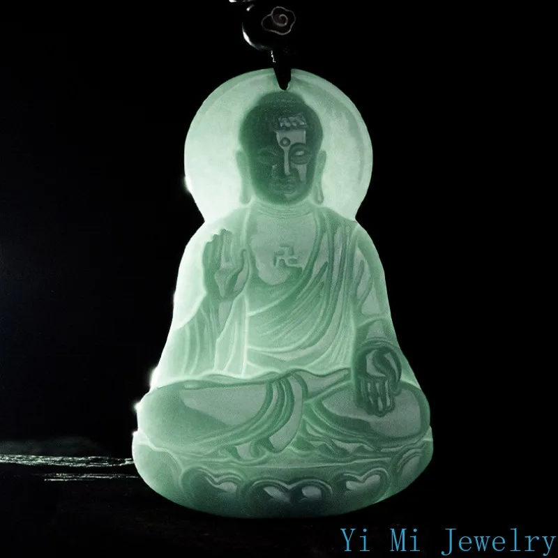 Pendant Necklace Jade Jewelry Natural A-grade Jade Pendant Blue Water Buddha Ice Fashion High-end Men's and Women's Styles
