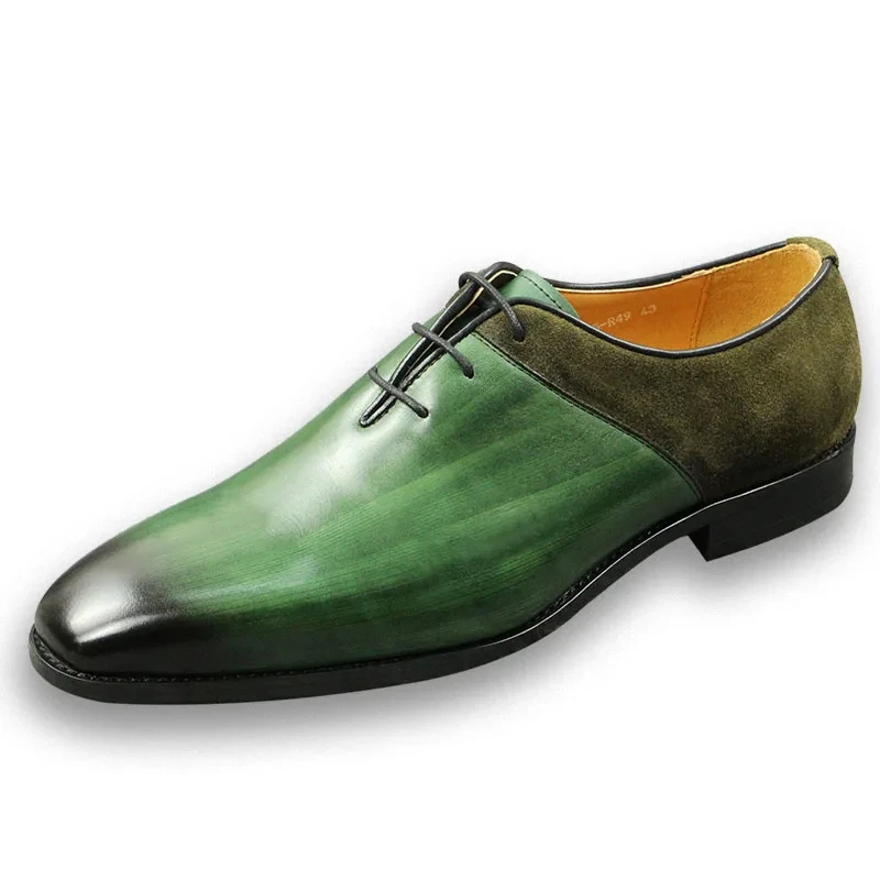 Green Classic Men Shoes Leather Formal Casual Wedding Party Lace Up Oxfords Big Size Suede and Split Leather Footwear For Males