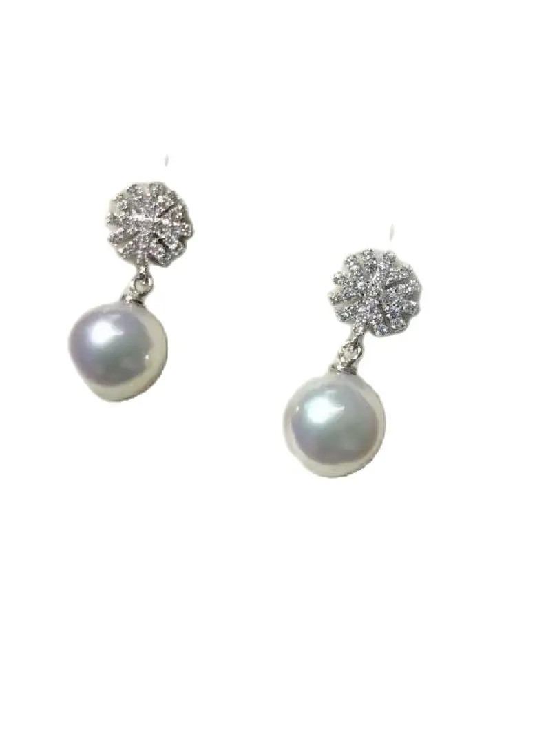 

pair of AAA++ 10-11mm round south sea white pearl earring 925s