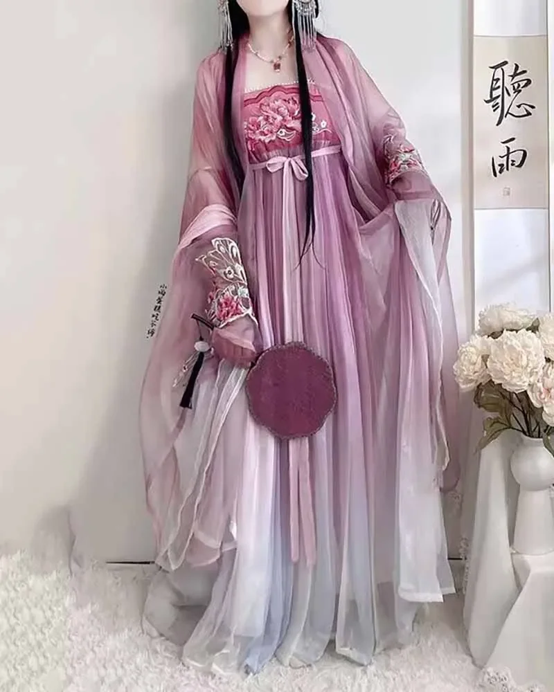 

Hanfu Dress Women Ancient Chinese Tang Dynasty Hanfu Gradient Purple Cosplay Costume Summer Dance Dress Hanfu Party Dress