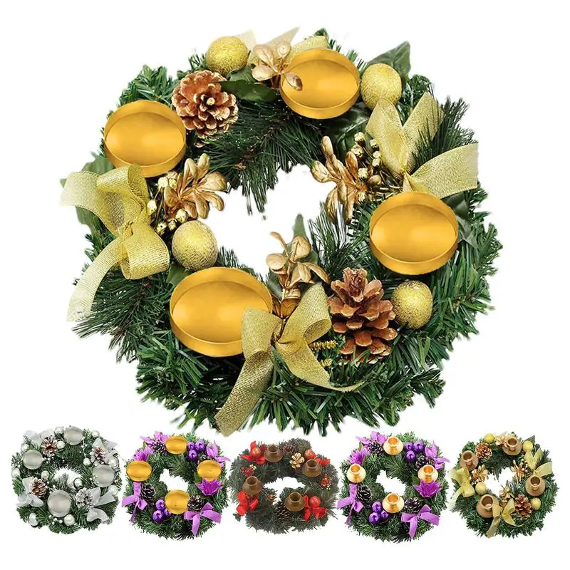 

Winter Berry Pine Cone Wreath Christmas Candlestick Wreath Christmas Artificial Wreath Candle Holder Christmas tabletop decor