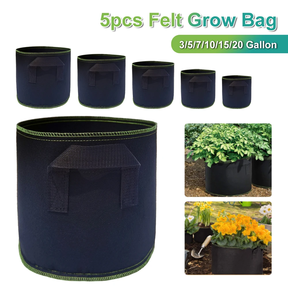 5X 3/5/7/10/15/20 Gallon Grow Bag Felt Grow Bags Gardening Fabric Grow Pot Vegetable Growing