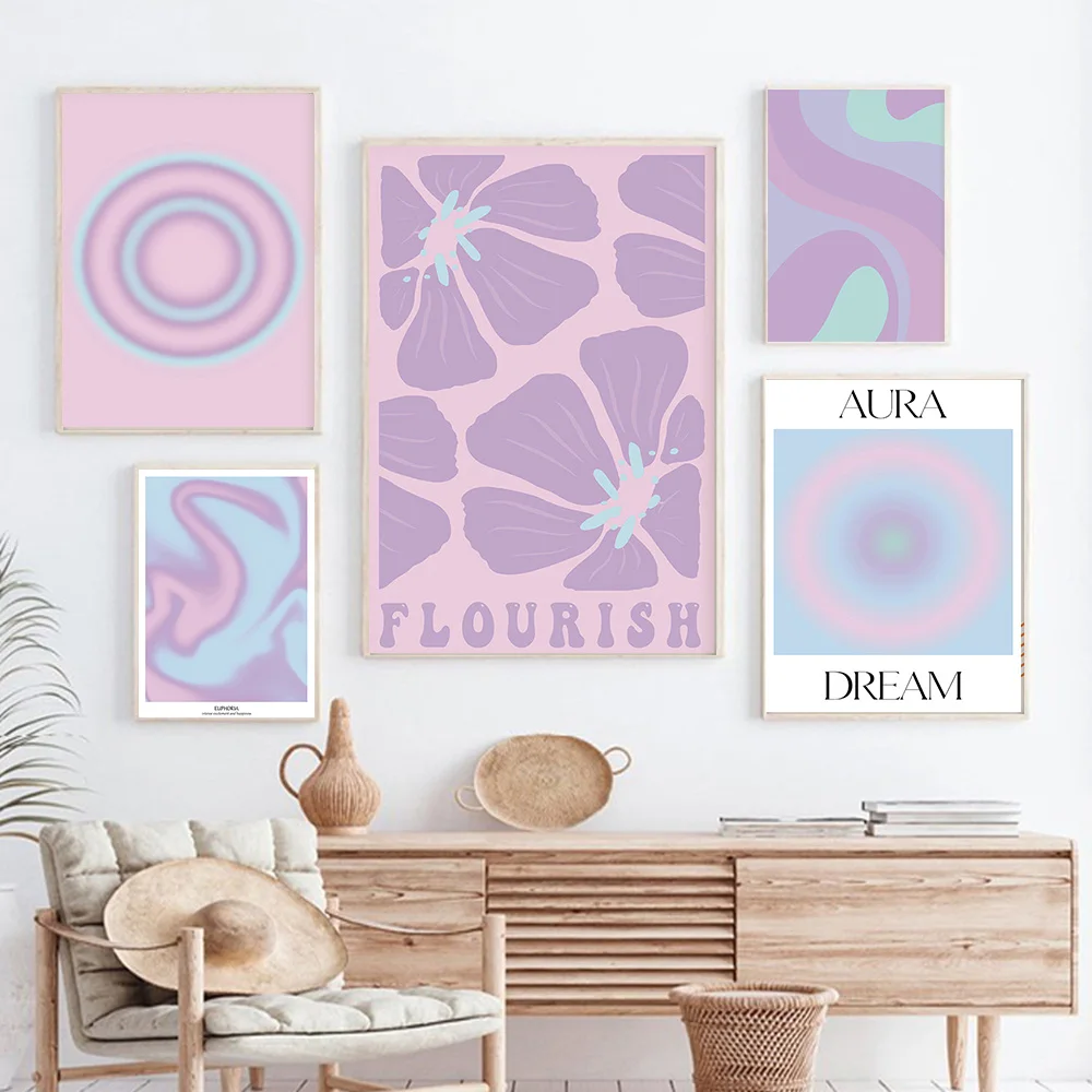 

Абстрактная фиолетовая градиентная апертура плакат холст живопись Пастельное искусство печать в эстетике яркий цвет Настенная картина украшение для дома