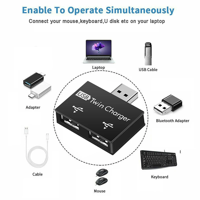 USB Hub Adapter USB Splitter USB 2.0 HUB Converter USB Male To Twin Charger Interface Female for Huawei Xiaomi Macbook Pro 4