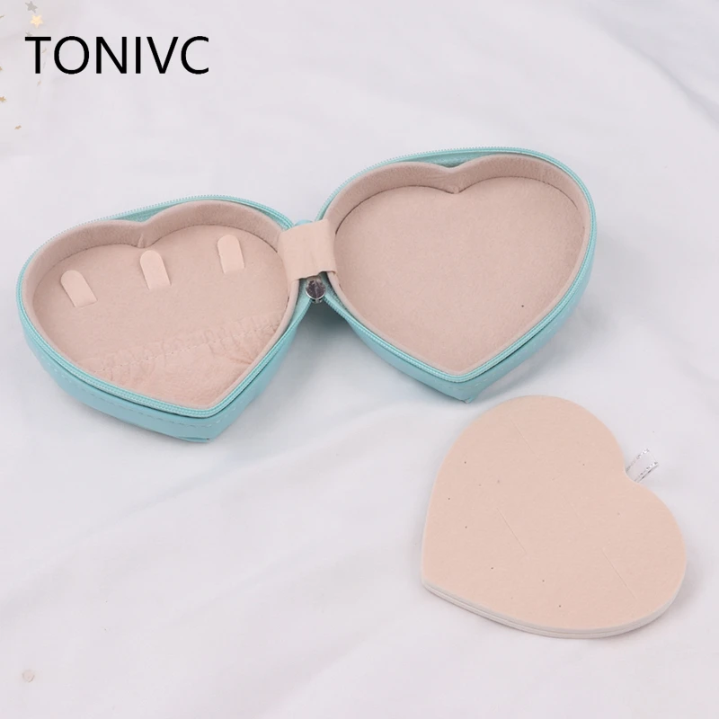 Portable Leather Jewelry Case Candy Color Travel Storage Organizer Jewelry Case Heart Design Necklace Ring Box