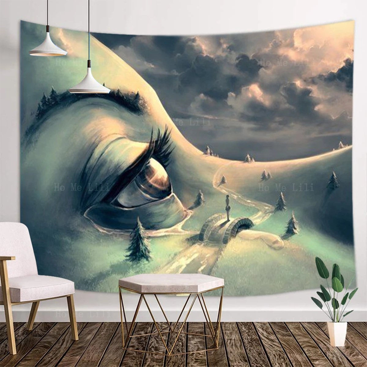 Nordic Abstract Surrealist Face Eyes Minimalist Art If You Can See The Mountains Room Decoration Tapestry By Ho Me Lili